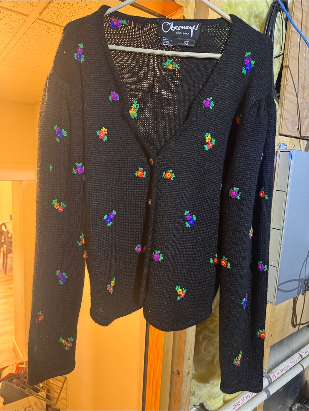 Obermeyer Floral Cardigan in Black & Multicolor Size Medium Like New